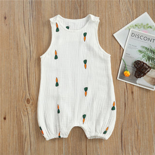 Sleeveless Cactus Arrow Carrot Print Cotton Linen Jumpsuit - RYAN AND REMI