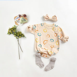 Mini Smile Cotton Bodysuit With Headband - RYAN AND REMI