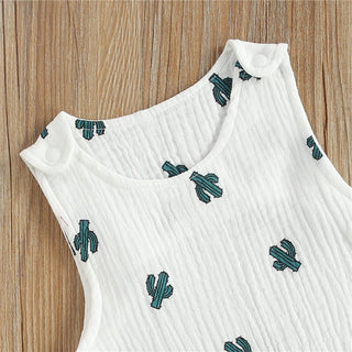 Sleeveless Cactus Arrow Carrot Print Cotton Linen Jumpsuit - RYAN AND REMI