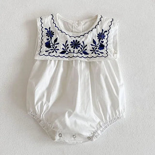 Navy Collar Embroidery  Bodysuit