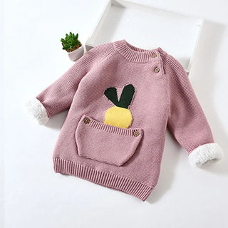 Fur Lining Embroidered Cartoon Pouch Sweater - RYAN AND REMI