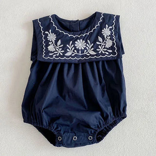 Navy Collar Embroidery  Bodysuit