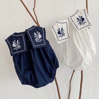 Navy Collar Embroidery  Bodysuit