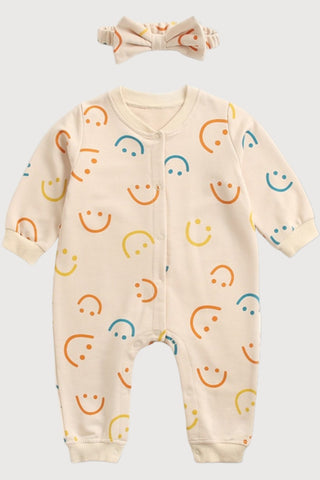 Mini Smile Cotton Jumpsuit With Headband - RYAN AND REMI