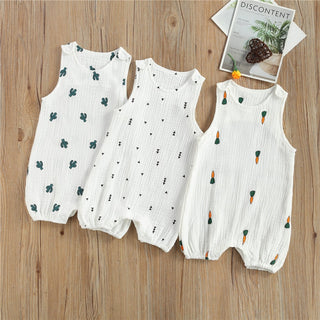 Sleeveless Cactus Arrow Carrot Print Cotton Linen Jumpsuit - RYAN AND REMI