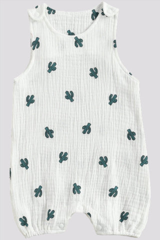 Sleeveless Cactus Arrow Carrot Print Cotton Linen Jumpsuit - RYAN AND REMI