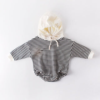 Girls Stripes Long Sleeve Hooded Romper - RYAN AND REMI