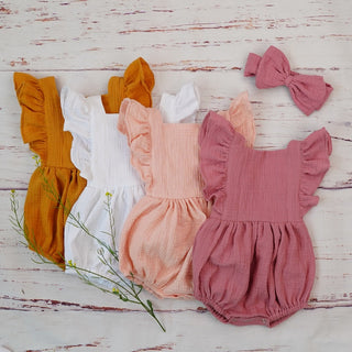 Ruffle Fly Sleeve Romper Headband Set - RYAN AND REMI