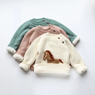 Embroidered Horse Fur Lining Sweater - RYAN AND REMI