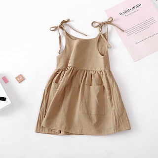 Girls Casual Tie Shoulder Linen Dress - RYAN AND REMI