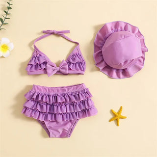 Baby Girls Cute Frill Swimsuit With Hat - RYAN AND REMI