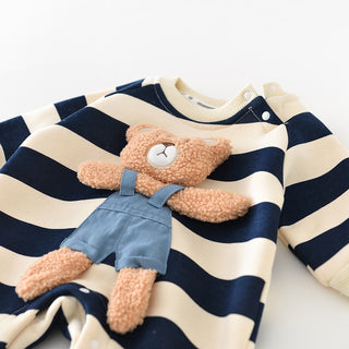 Teddy Bear Long Sleeve Full Striped Jumpsuit - RYAN AND REMI