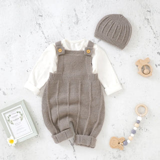 Knitted Newborn Jumpsuit w/Hat Set. 2Pcs