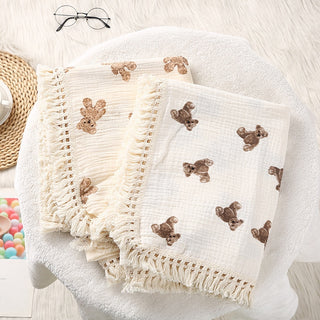 Teddy Bear Muslin Tassel Blanket Swaddle - RYAN AND REMI