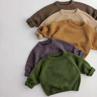 Solid Cotton Round Neck Sweater - RYAN AND REMI