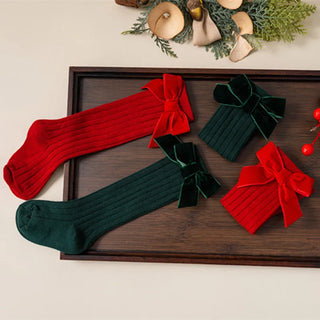 Christmas Velvet Bow Socks