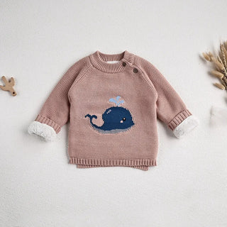 Fur Lining Embroidered Whale Sweater - RYAN AND REMI