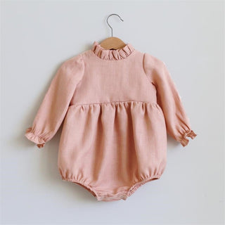 Linen Long Sleeve Ruffle Neck Baby Romper Jumpsuit - RYAN AND REMI