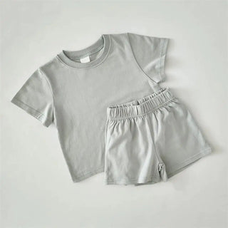 Neutral Cotton Tee And Shorts Set