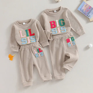 Long Sleeve Fuzzy Sister Embroidery Jogger Set - RYAN AND REMI