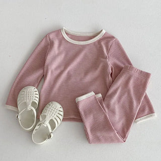 Contrast Waffle Loungewear Set