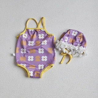 Baby Girls Floral Bandage Swimsuit With Hat - RYAN AND REMI