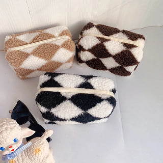 Checkered Plush Toiletry Bag