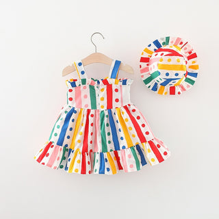 Polka Dot Bow Tie Girl Dress With Hat - RYAN AND REMI