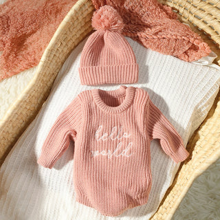 Newborn Hello World Knitted Bodysuit Set