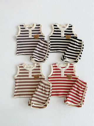 Teddy Bear Striped Shorts Set - RYAN AND REMI