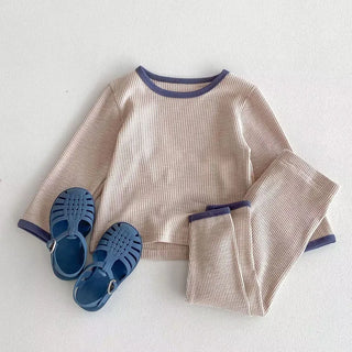 Contrast Waffle Loungewear Set