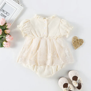 Lace Waffle Romper  Dress