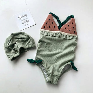 Girls Cute Fruit Beach Resort Swimwear With Hat - RYAN AND REMI