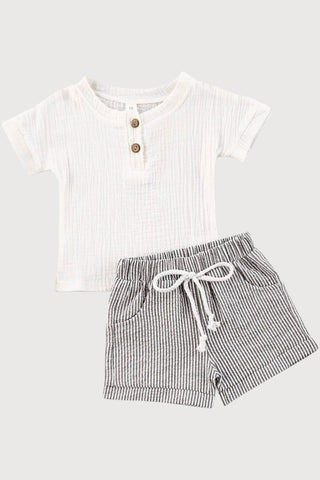 Boys Linen Striped shorts and Shirt Set - RYAN AND REMI