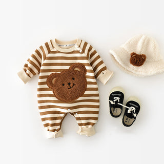 Teddy Bear Long Sleeve Full Striped Jumpsuit - RYAN AND REMI