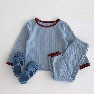 Contrast Waffle Loungewear Set