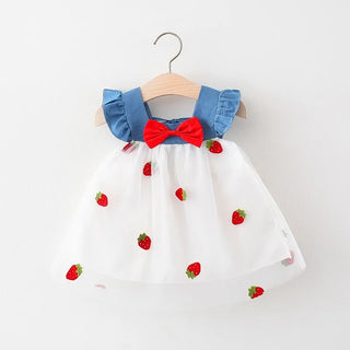 Mesh Denim Strawberry Dress