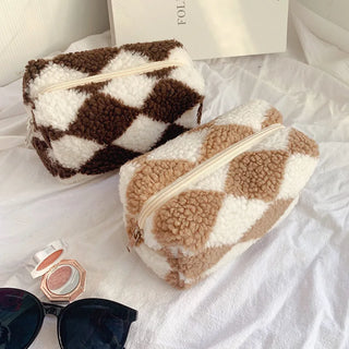 Checkered Plush Toiletry Bag