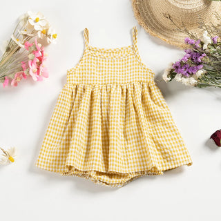 Summer Plaid Sleeveless Bodysuit: Baby Girls' Dress-like Romper - RYAN AND REMI