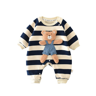 Teddy Bear Long Sleeve Full Striped Jumpsuit - RYAN AND REMI