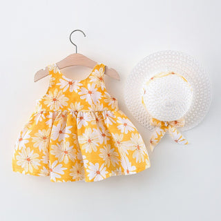 Girls Daisy Dress With Hat Set - RYAN AND REMI