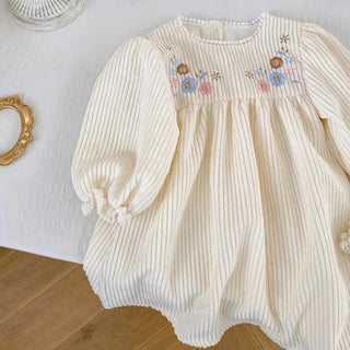 Corduroy Flower Embroidered Dress