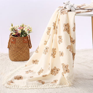 Teddy Bear Muslin Tassel Blanket Swaddle - RYAN AND REMI