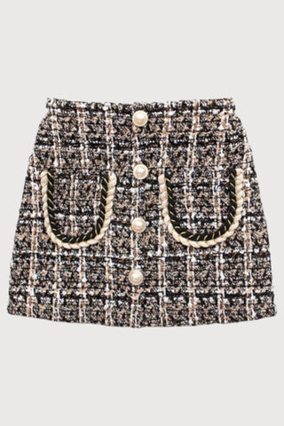 Tweed Skirt With Pearl Buttons - RYAN AND REMI