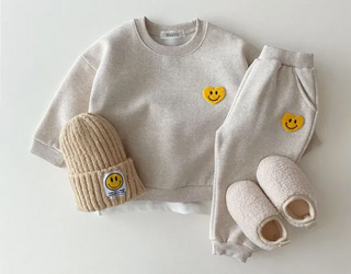 Embroidered Smiling Heart Sweatshirt Pants Set - RYAN AND REMI