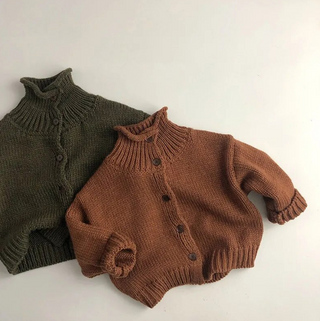 High Neck Knitted Button Up Sweater - RYAN AND REMI