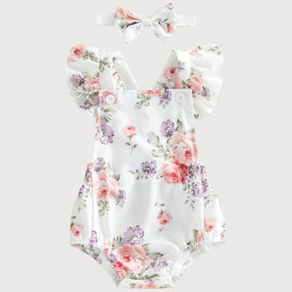 Baby Girl Nana Floral Romper Jumpsuit and Headband - RYAN AND REMI