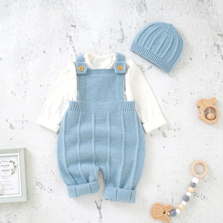 Knitted Newborn Jumpsuit w/Hat Set. 2Pcs