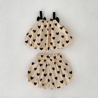 Double Layered Heart Print Shorts Set - RYAN AND REMI