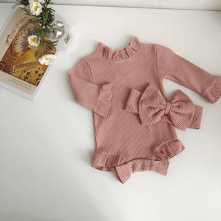 Ruffle Neck Long Sleeve Bodysuit Set